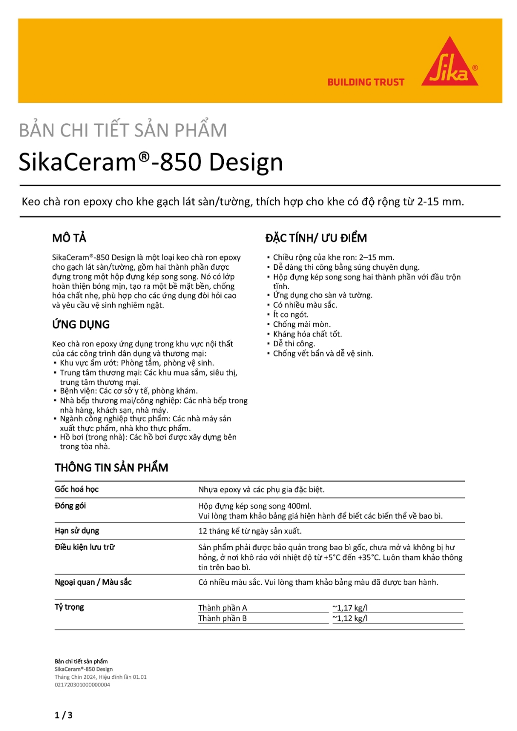 keo cha ron sikaceram 850