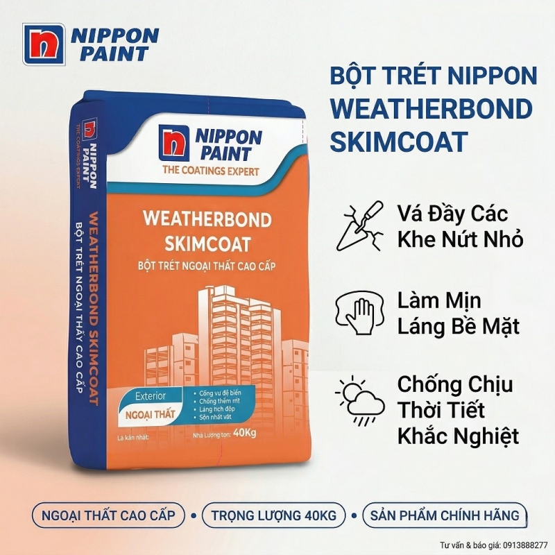 Bột trét Nippon ngoài trời Bao 40kg