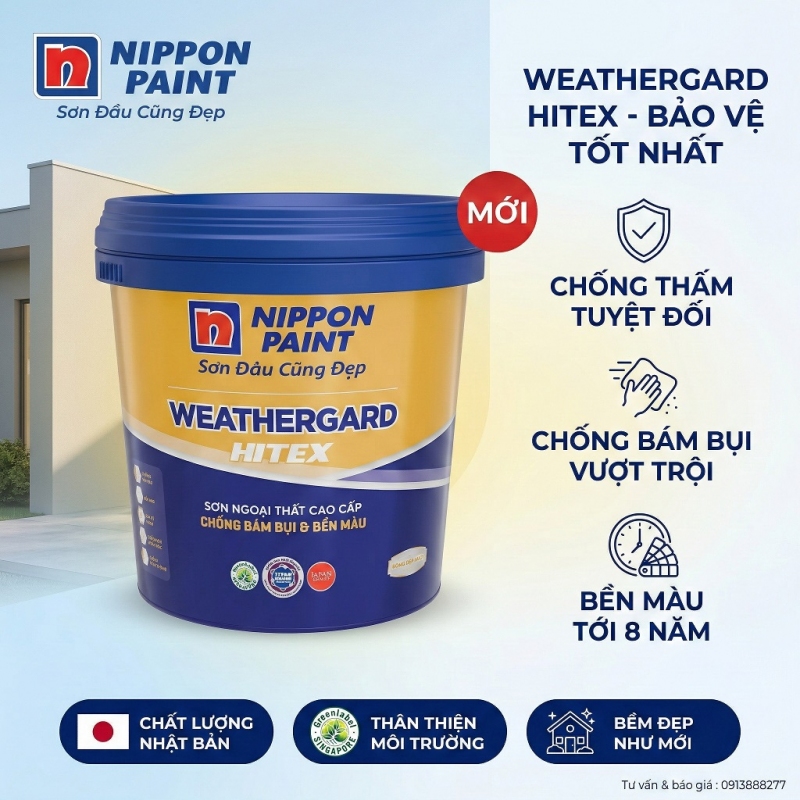 Sơn Ngoại Thất Nippon WeatherGard Hitex Siêu Bóng 15L