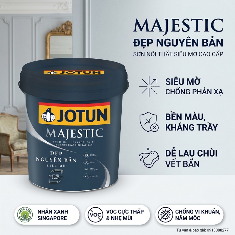 Sơn Nội Thất Jotun Majestic Đẹp Nguyên Bản Siêu Mờ 15L