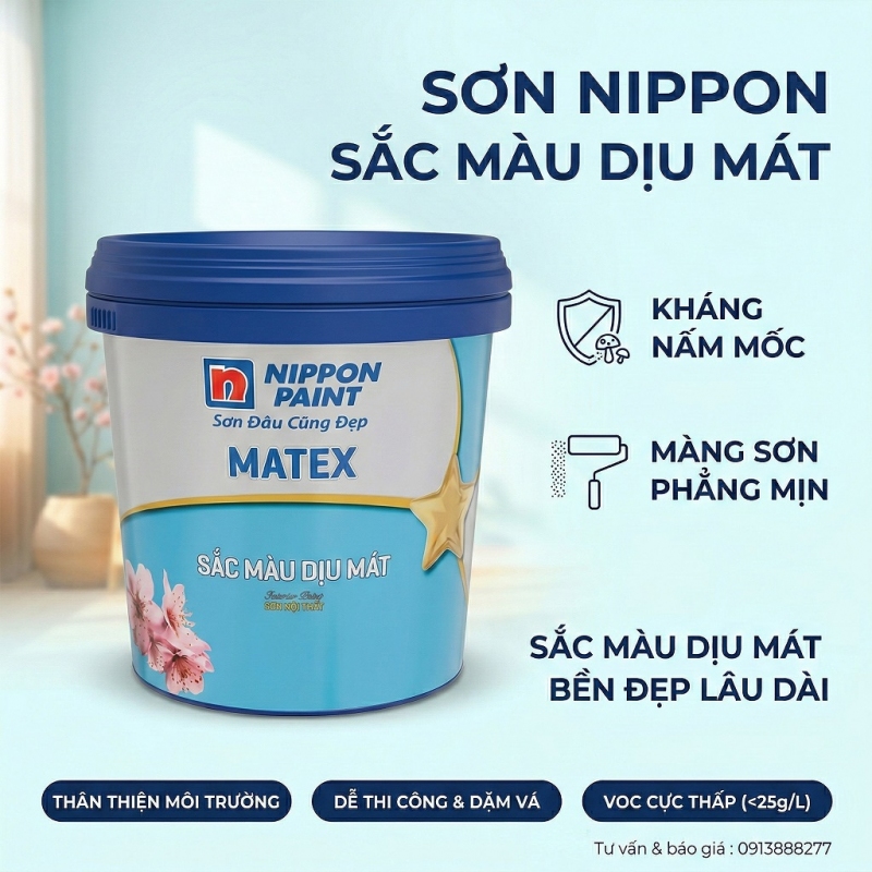 Sơn Nội Thất Nippon Matex Sắc Màu Dịu Mát 17L