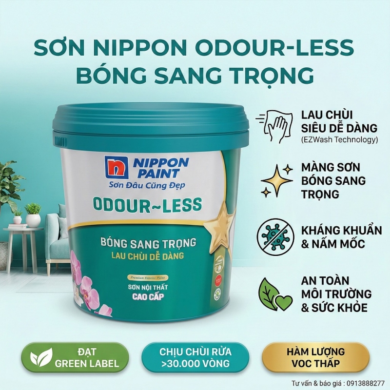 Sơn Nội Thất Nippon Odour-less Bóng Sang Trọng 15L