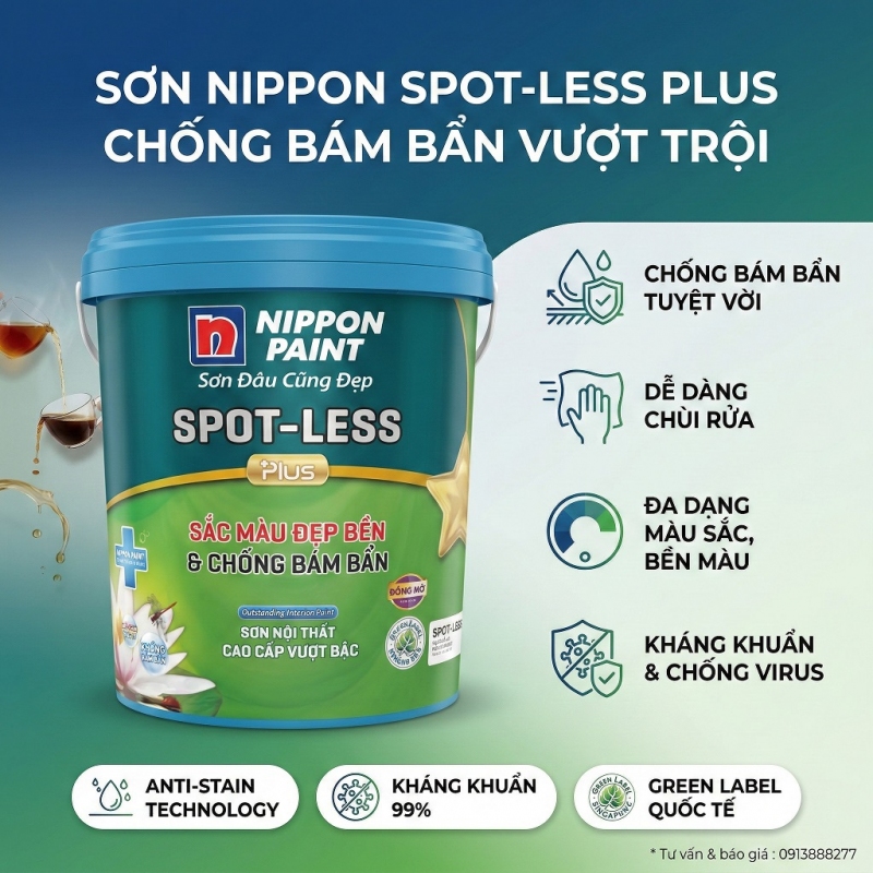 Sơn Nội Thất Nippon Spot Less Chống Bám Bẩn 15L
