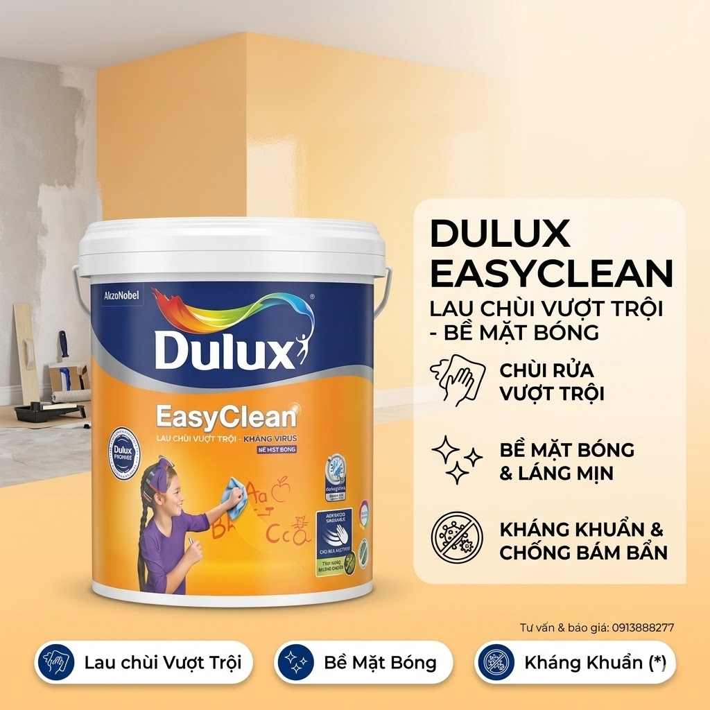 Sơn Dulux EasyClean Lau Chùi Vượt Trội Kháng Virus Bóng (99AB)