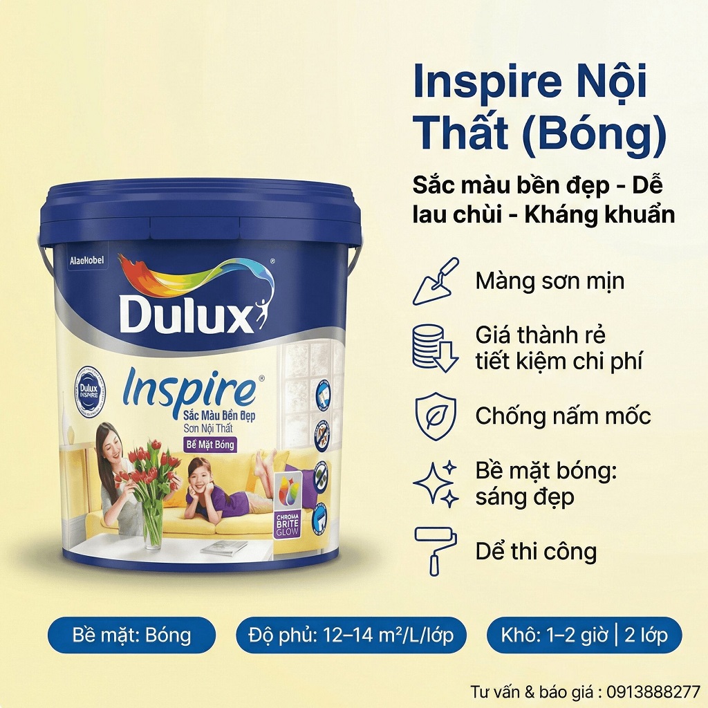Sơn Dulux Inspire 39AB công nghệ công nghệ ChromaBrite chính hãng giá rẻ tại kho Sơn Tavaco, Quận Tân Phú, TP.HCM