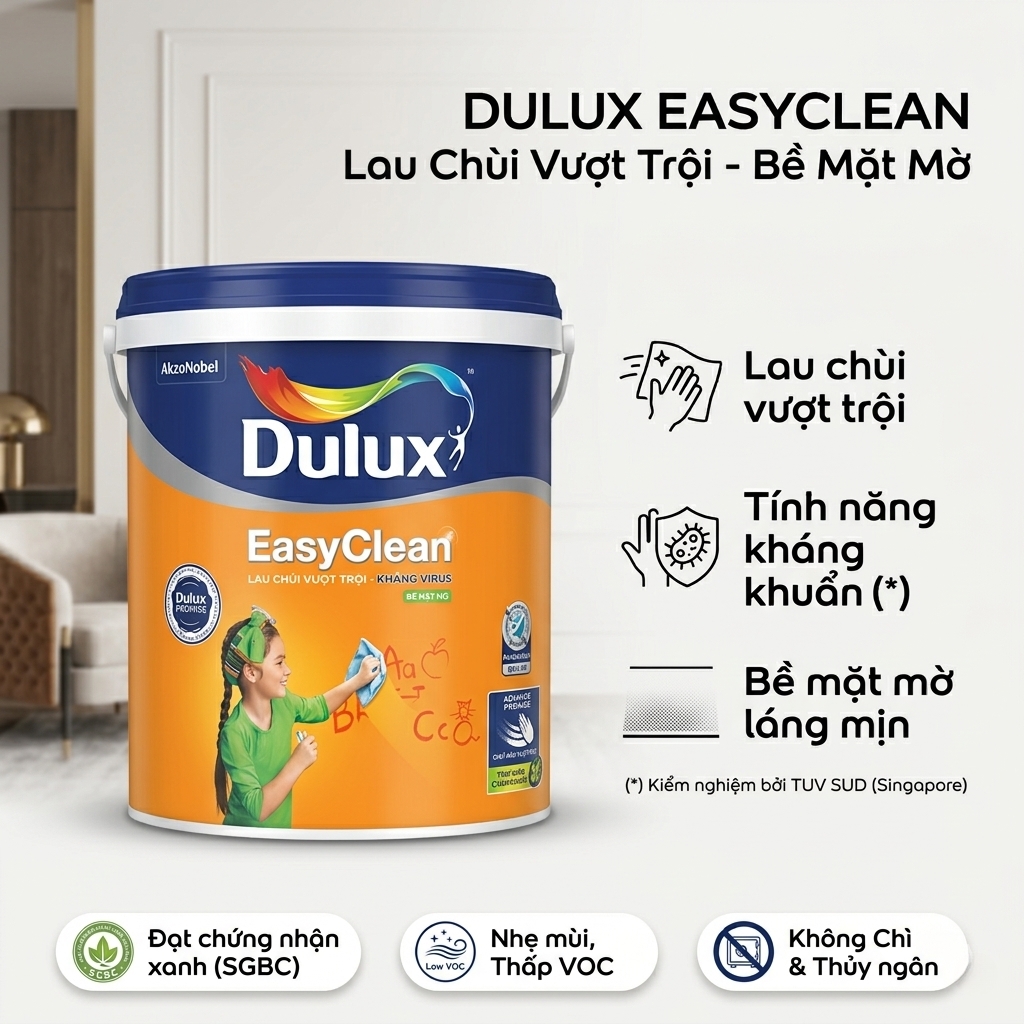 Sơn Dulux EasyClean Lau Chùi Vượt Trội Kháng Virus Mờ 99A